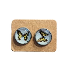 Swallowtail Yellow Butterfly Watch Glass Stud Earrings